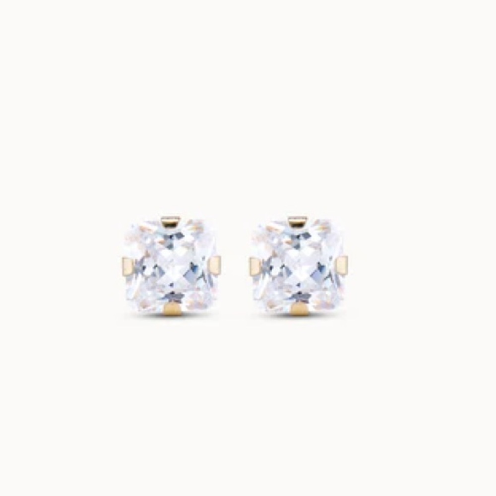 14k CZ Princess Cut Studs - 3mm